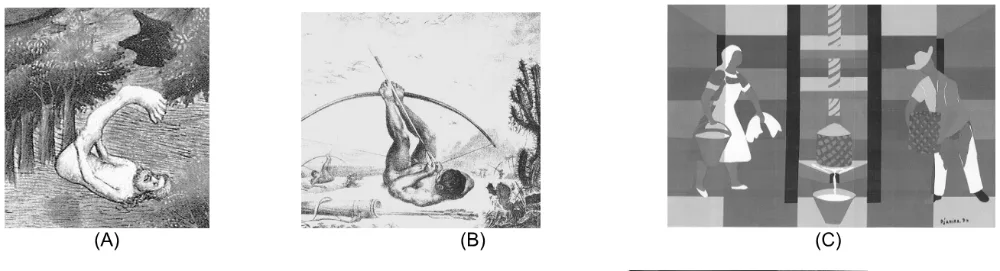 Obras de arte das alternativas A, B e C.