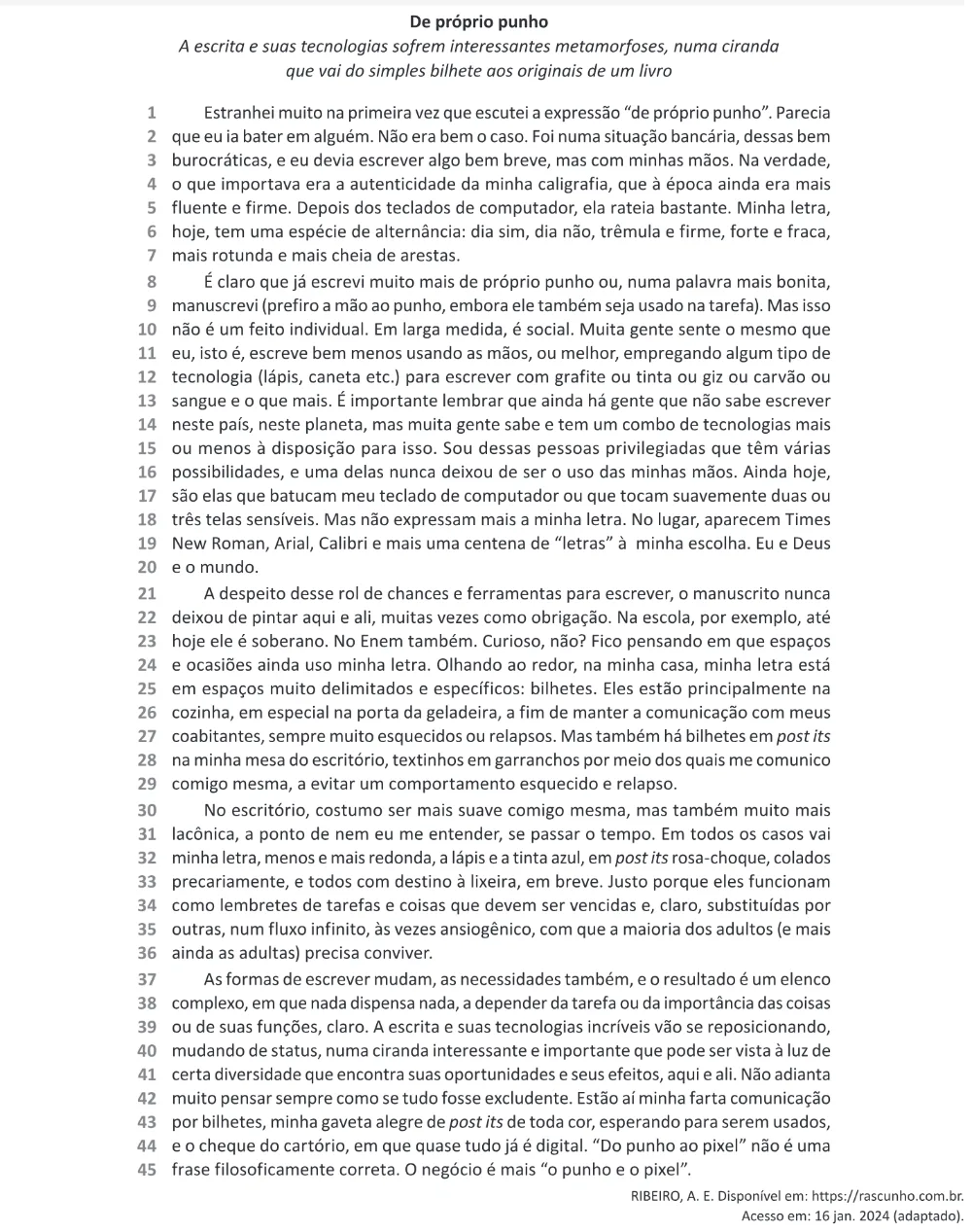 Trecho original com figura, tabela ou fórmula da questão 6 do ENEM 2025 - 1º Dia – Caderno 3 – Branco – Aplicação Regular.