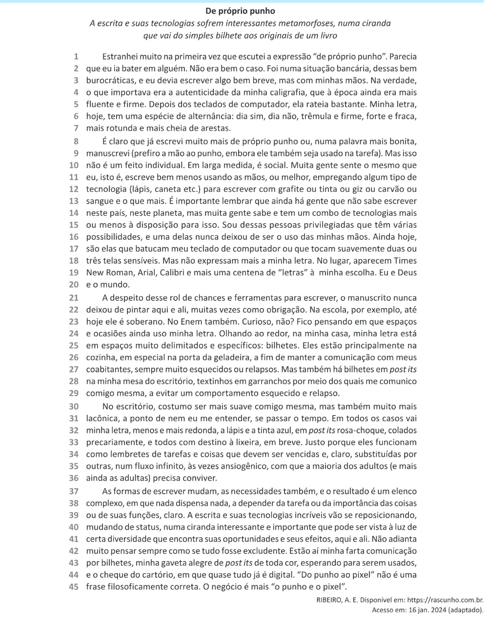 Trecho original com figura, tabela ou fórmula da questão 6 do ENEM 2025 - 1º Dia – Caderno 1 – Azul – Aplicação Regular.