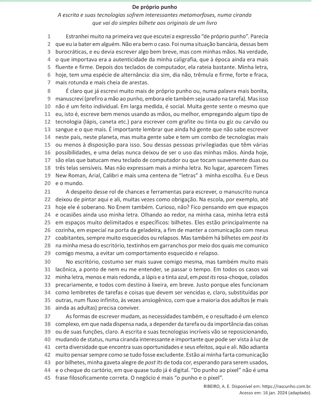 Trecho original com figura, tabela ou fórmula da questão 6 do ENEM 2025 - 1º Dia – Caderno 4 – Verde – Aplicação Regular.