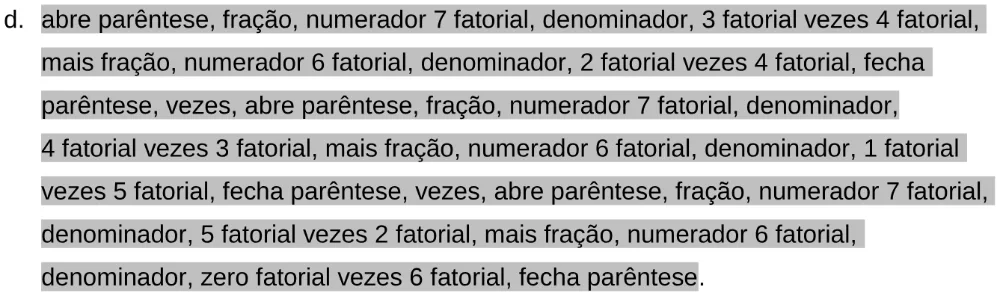 Alternativa D da questão 164 do ENEM 2024 - 2º Dia – Caderno 11 – Laranja (braile e ledor) – Aplicação Regular - Leitor de tela (NVDA).