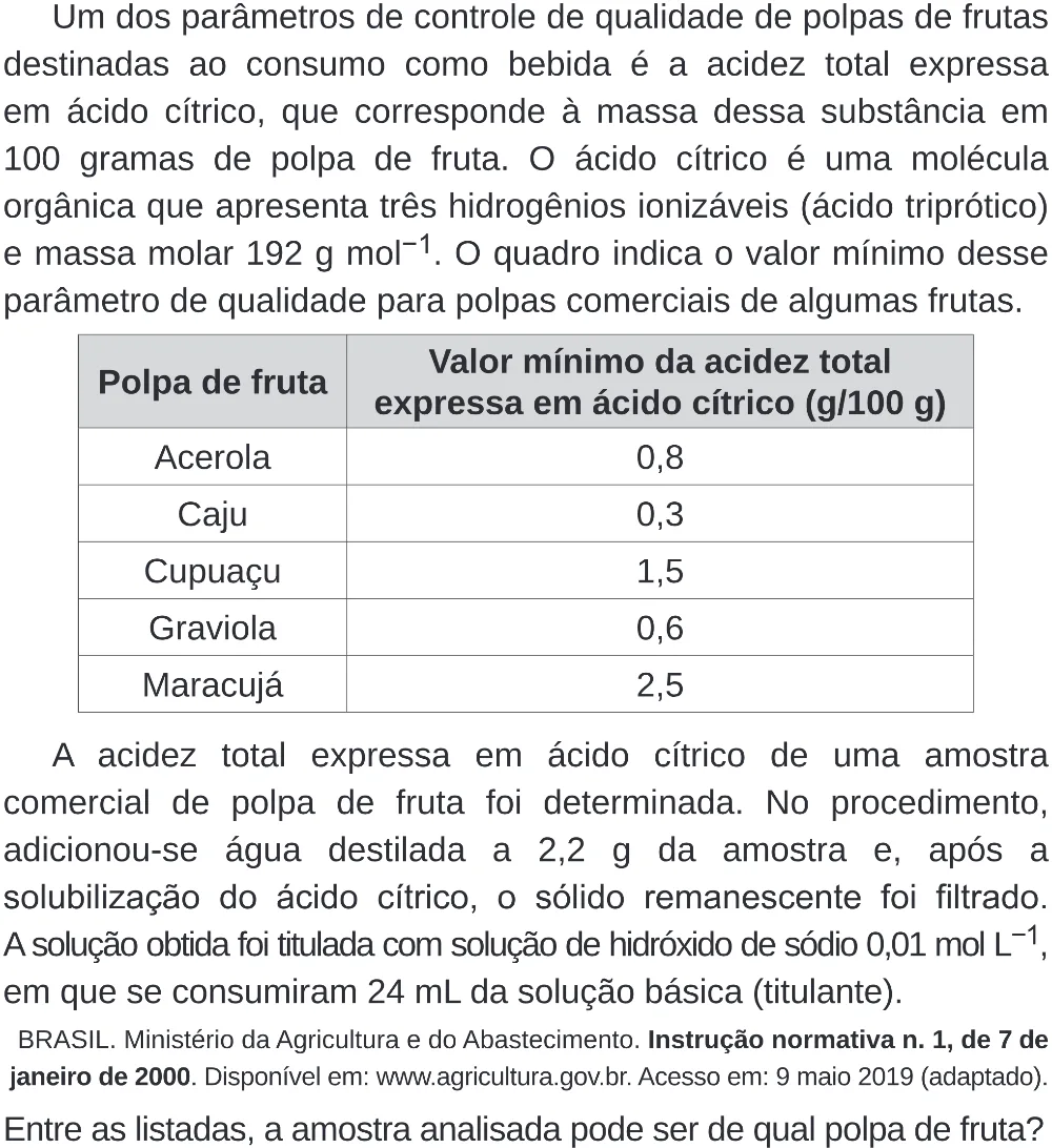 Trecho original com figura, tabela ou fórmula da questão 95 do ENEM 2019 - 2º Dia – Caderno 6 – Cinza (Superampliada) – Aplicação Regular.