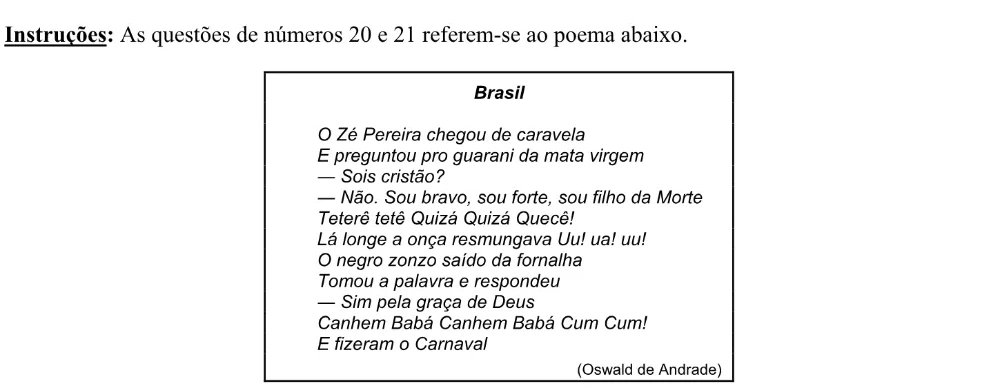 Texto, tabela, gráfico ou figura introdutória das questões 20 e 21 do ENEM 2004, reproduzida do caderno oficial.