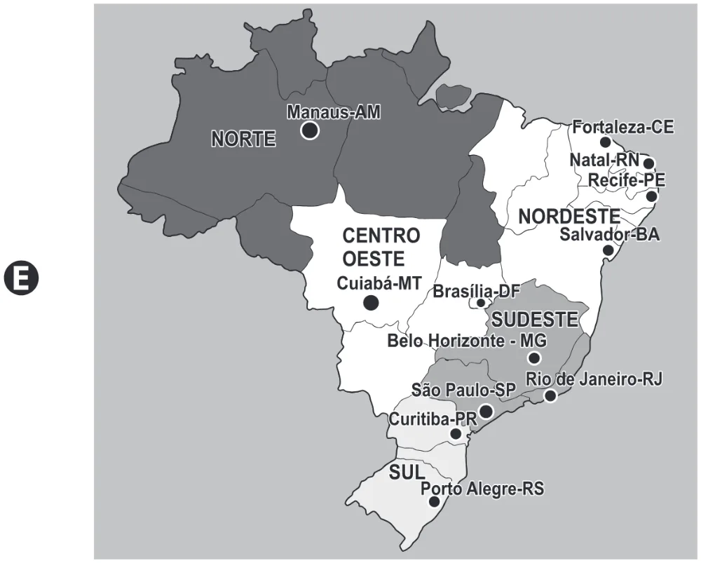 Mapa da alternativa E da questão 46 do ENEM 2022.
