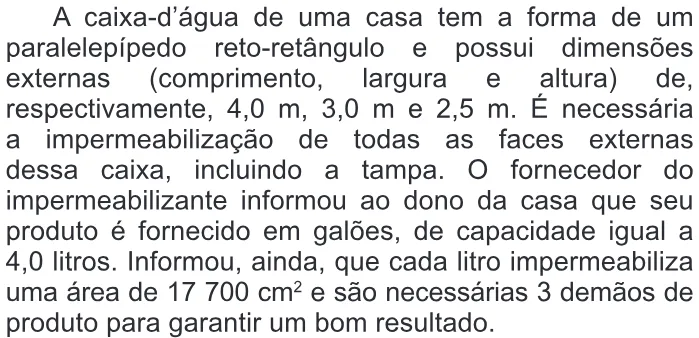 Trecho original com figura, tabela ou fórmula da questão 155 do ENEM 2014 - 2º Dia – Caderno 6 – Cinza – Reaplicação/PPL.