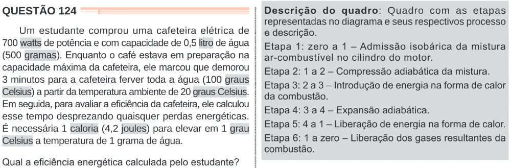 Trecho original com figura, tabela ou fórmula da questão 124 do ENEM 2024 - 2º Dia – Caderno 11 – Laranja (braile e ledor) – Aplicação Regular.