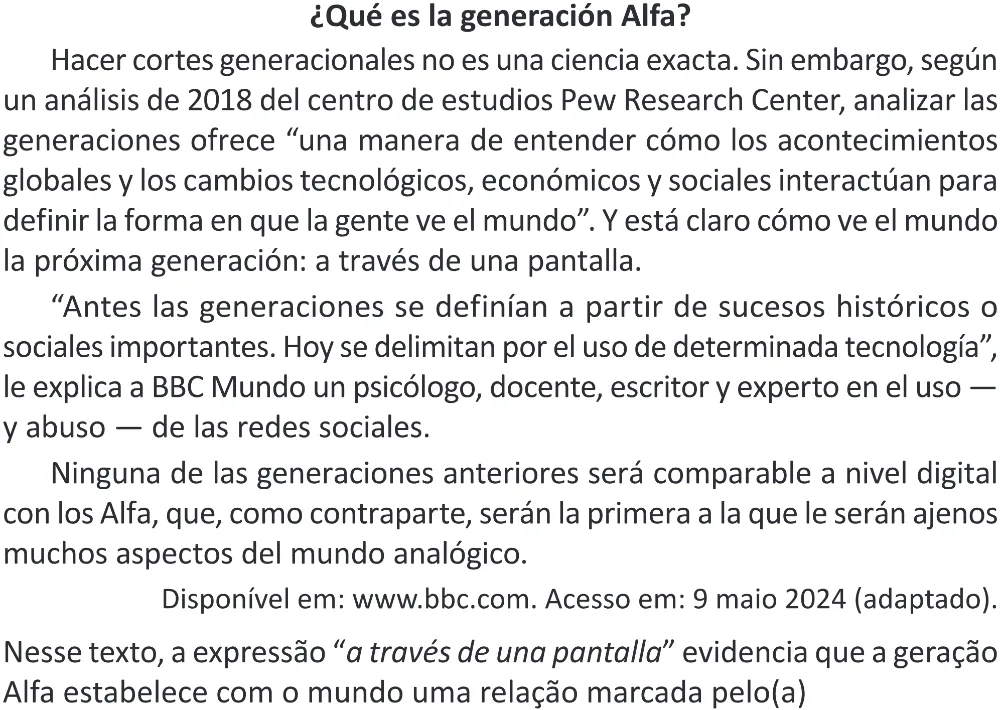 Trecho original com figura, tabela ou fórmula da questão 2 (espanhol) do ENEM 2025 - 1º Dia – Caderno 10 – Roxo (Libras) – Aplicação Regular - (Superampliada).