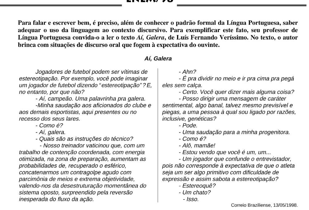 Alternativa E da questão 2 do ENEM 1998 - Caderno Amarelo.