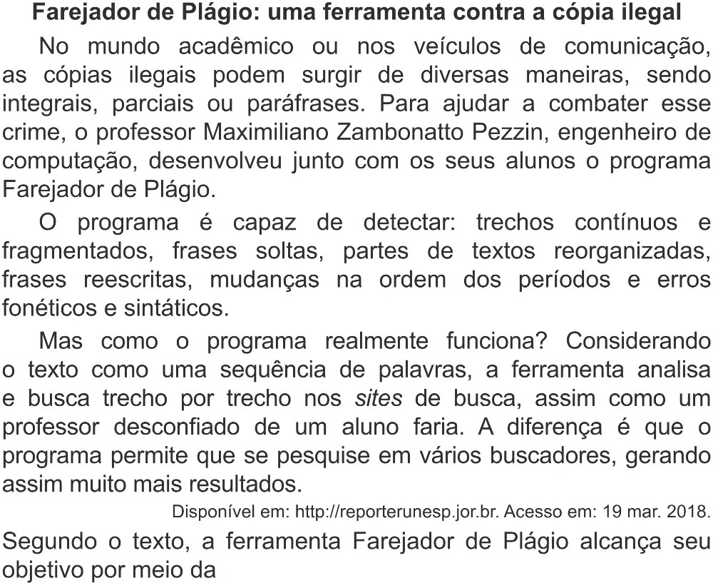 Trecho original com figura, tabela ou fórmula da questão 44 do ENEM 2018 - 1º Dia - Caderno 1 - Azul (Superampliada) – Aplicação regular.
