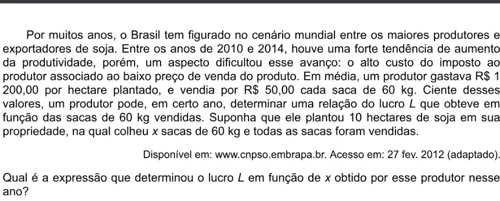 Trecho original com figura, tabela ou fórmula da questão 153 do ENEM 2020 - 2º Dia - Caderno 5 – Amarelo – Aplicação digital.