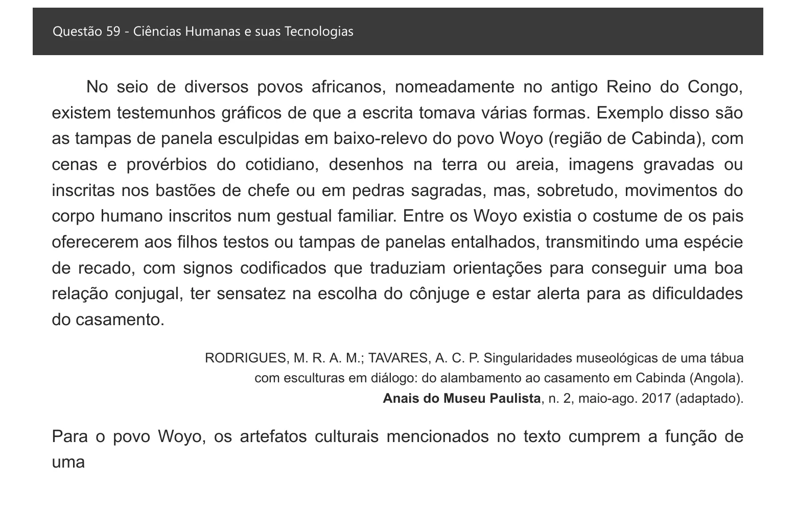 Enunciado visual completo da questão 59 do ENEM 2021 - 1º Dia – Caderno 4 – Rosa – Espanhol – Aplicação digital, página 67.