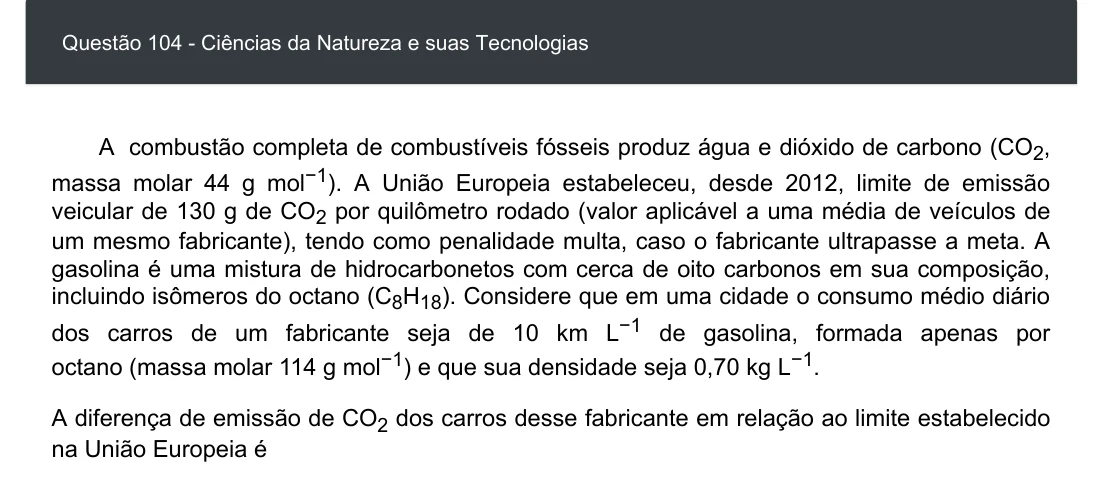 Enunciado visual completo da questão 104 do ENEM 2020 - 2º Dia - Caderno 7 – Azul – Aplicação digital, página 18.