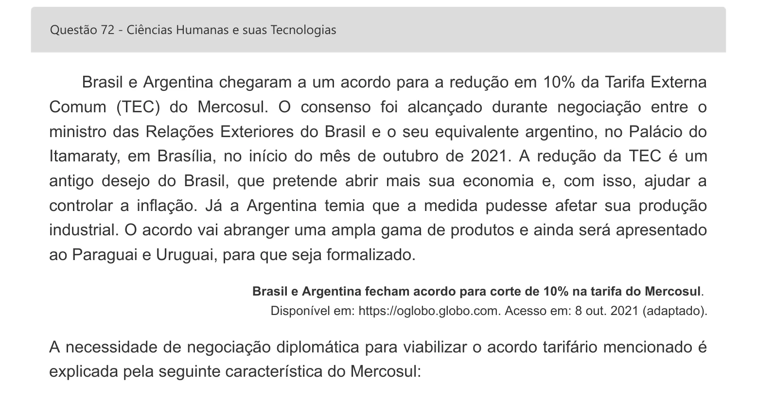 Enunciado visual completo da questão 72 do ENEM 2022 - 1º Dia – Caderno 3 – Branco – Inglês – Aplicação digital, página 85.
