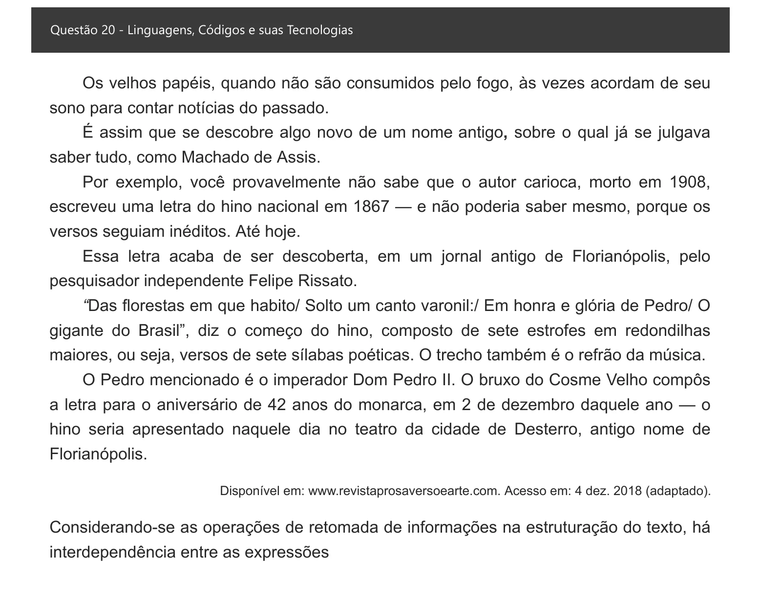 Enunciado visual completo da questão 20 do ENEM 2021 - 1º Dia – Caderno 2 – Amarelo – Inglês – Aplicação digital, página 25.