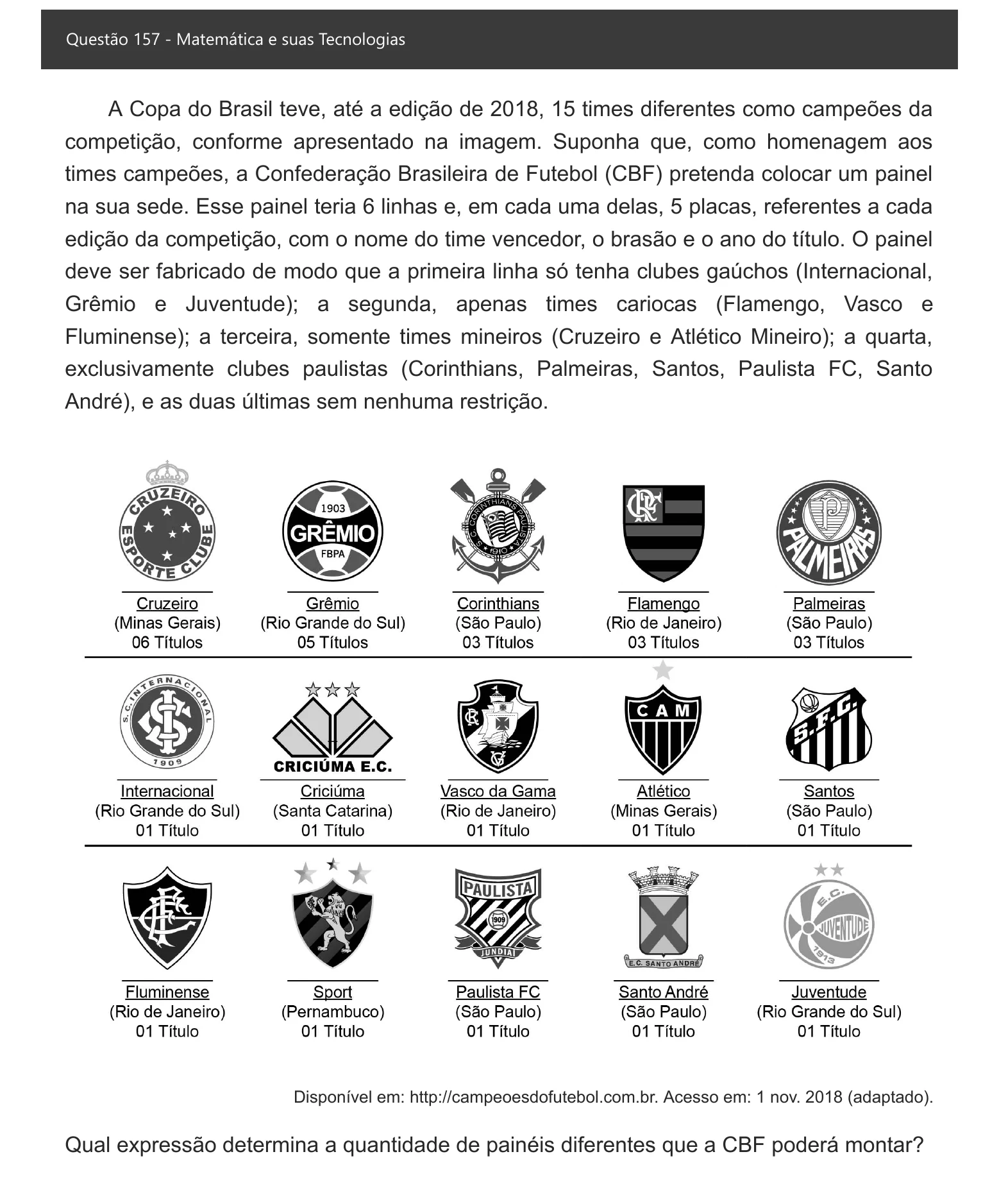 Enunciado visual completo da questão 157 do ENEM 2021 - 2º Dia – Caderno 8 – Rosa – Aplicação digital, página 77.