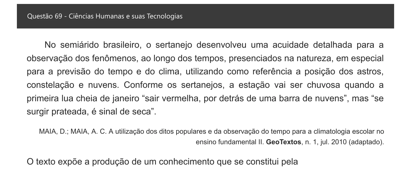 Enunciado visual completo da questão 69 do ENEM 2021 - 1º Dia – Caderno 3 – Branco – Espanhol – Aplicação digital, página 77.