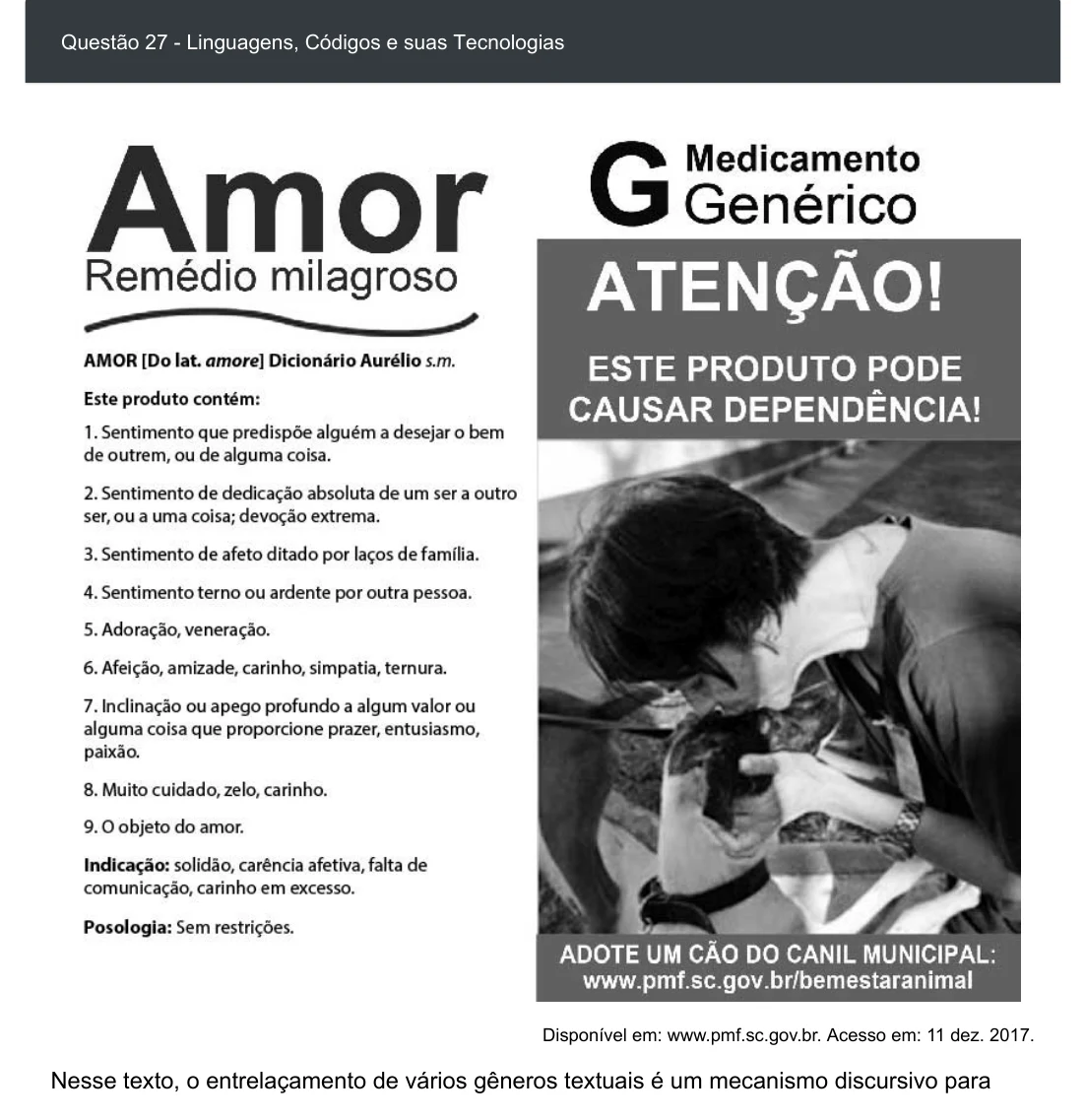 Enunciado visual completo da questão 27 do ENEM 2020 - 1º Dia - Caderno 3 – Branco – Espanhol – Aplicação digital, página 32.
