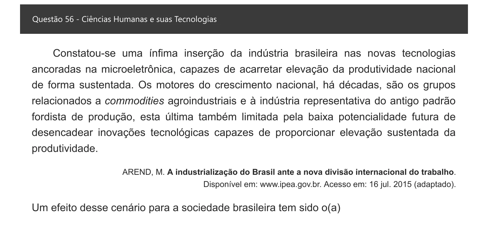 Enunciado visual completo da questão 56 do ENEM 2021 - 1º Dia – Caderno 3 – Branco – Espanhol – Aplicação digital, página 64.
