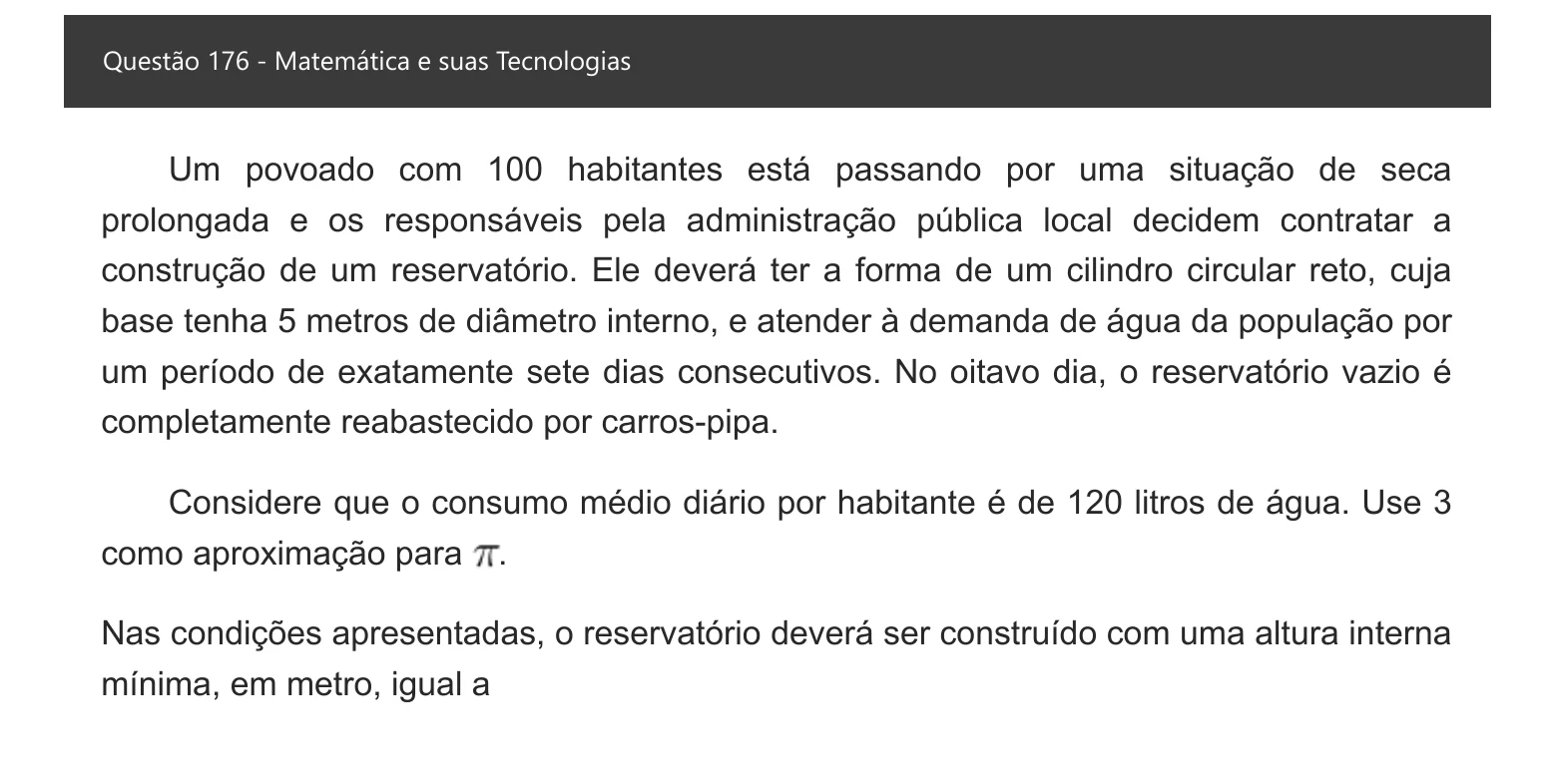Enunciado visual completo da questão 176 do ENEM 2021 - 2º Dia – Caderno 8 – Rosa – Aplicação digital, página 97.