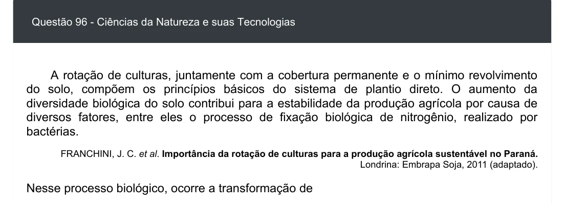 Enunciado visual completo da questão 96 do ENEM 2020 - 2º Dia - Caderno 8 – Rosa – Aplicação digital, página 10.