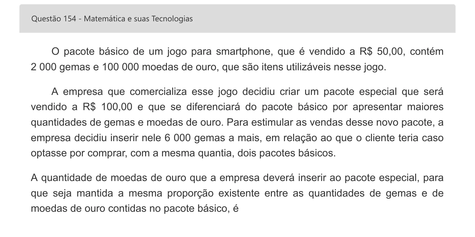 Enunciado visual completo da questão 154 do ENEM 2022 - 2º Dia – Caderno 5 – Amarelo – Aplicação digital, página 72.