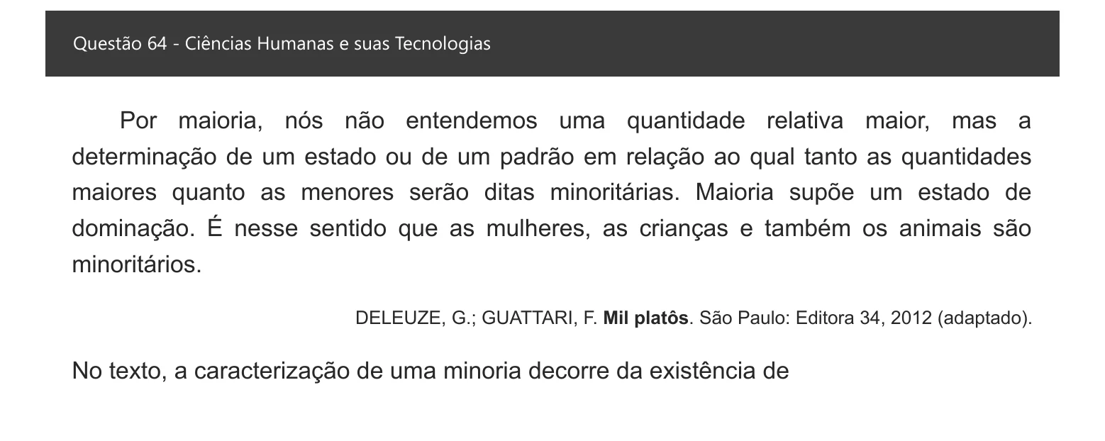 Enunciado visual completo da questão 64 do ENEM 2021 - 1º Dia – Caderno 1 – Azul – Espanhol – Aplicação digital, página 72.