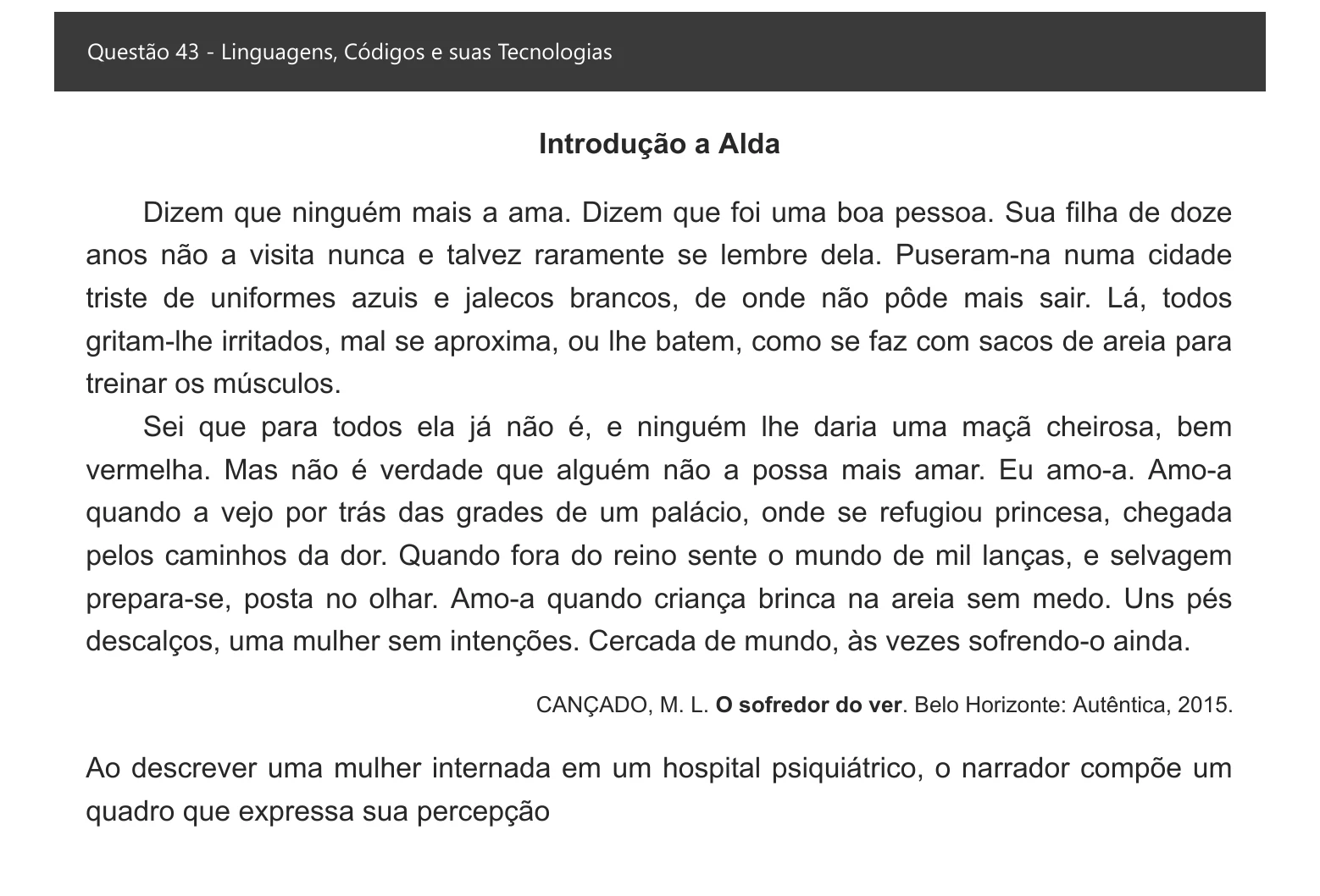 Enunciado visual completo da questão 43 do ENEM 2021 - 1º Dia – Caderno 3 – Branco – Espanhol – Aplicação digital, página 48.