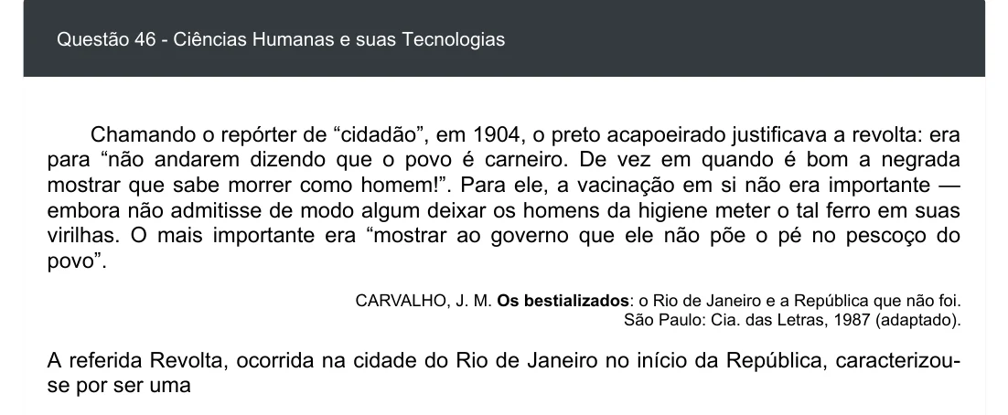 Enunciado visual completo da questão 46 do ENEM 2020 - 1º Dia - Caderno 3 – Branco – Inglês – Aplicação digital, página 54.
