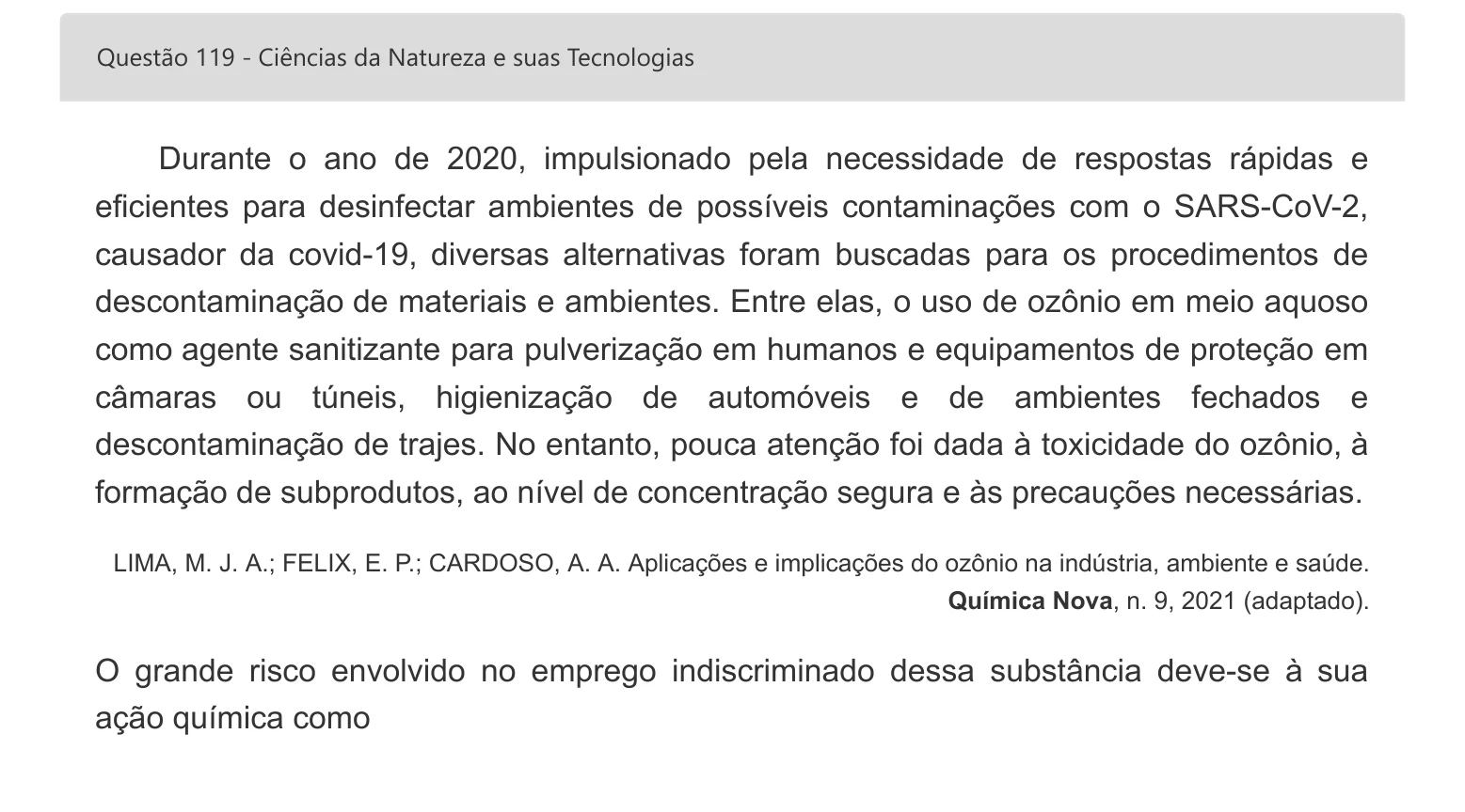 Enunciado visual completo da questão 119 do ENEM 2022 - 2º Dia – Caderno 8 – Rosa – Aplicação digital, página 37.