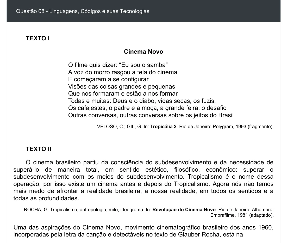 Enunciado visual completo da questão 8 do ENEM 2020 - 1º Dia - Caderno 3 – Branco – Inglês – Aplicação digital, página 12.
