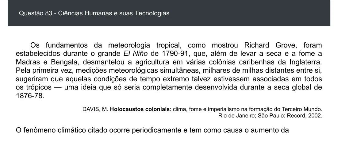 Enunciado visual completo da questão 83 do ENEM 2020 - 1º Dia - Caderno 4 – Rosa – Inglês – Aplicação digital, página 91.