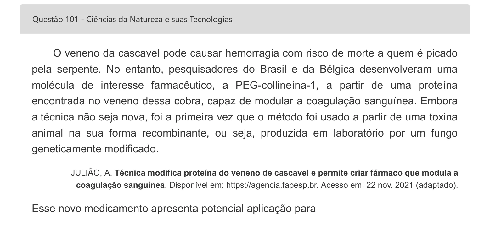 Enunciado visual completo da questão 101 do ENEM 2022 - 2º Dia – Caderno 6 – Cinza – Aplicação digital, página 17.