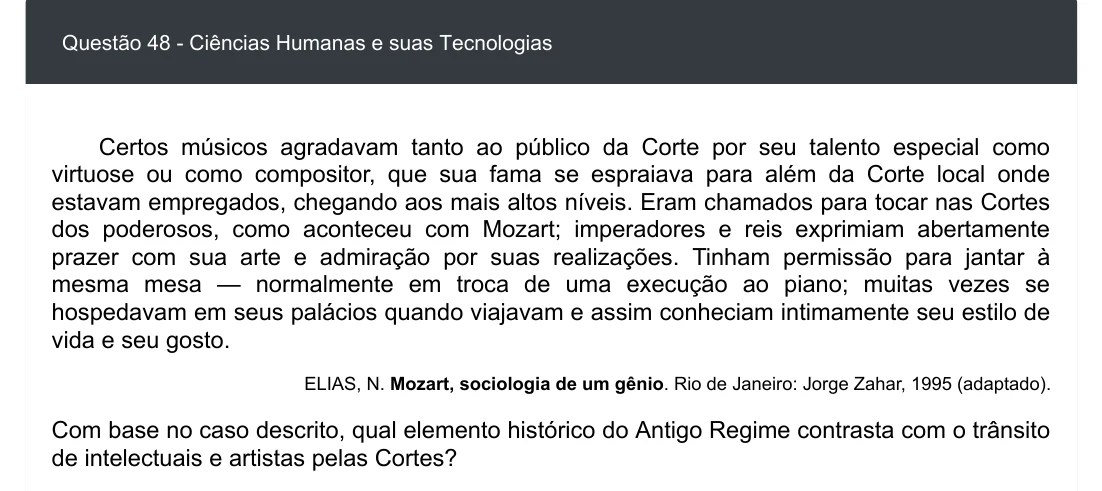 Enunciado visual completo da questão 48 do ENEM 2020 - 1º Dia - Caderno 4 – Rosa – Espanhol – Aplicação digital, página 56.