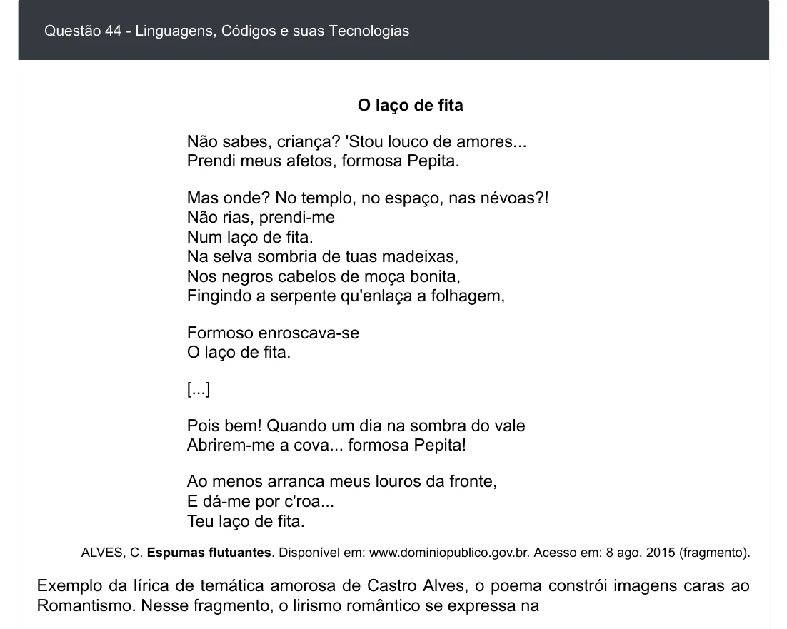 Enunciado visual completo da questão 44 do ENEM 2020 - 1º Dia - Caderno 3 – Branco – Inglês – Aplicação digital, página 49.