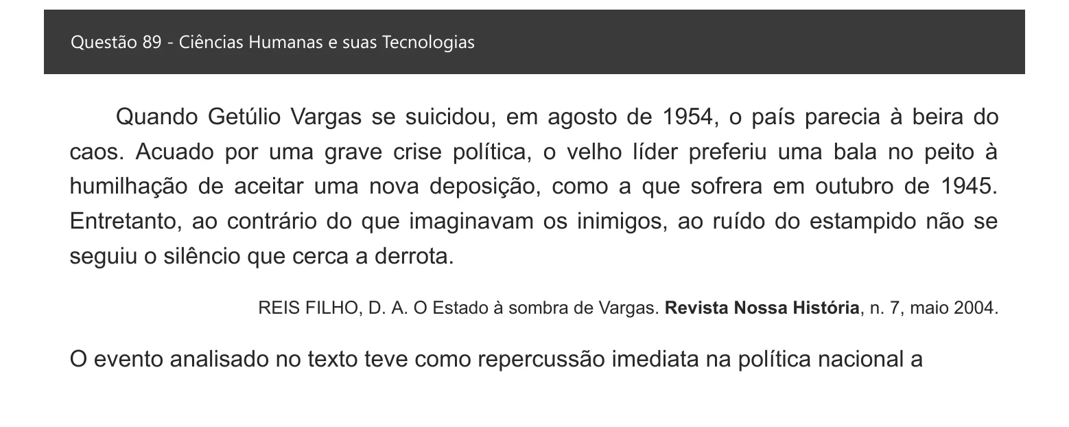 Enunciado visual completo da questão 89 do ENEM 2021 - 1º Dia – Caderno 4 – Rosa – Espanhol – Aplicação digital, página 97.