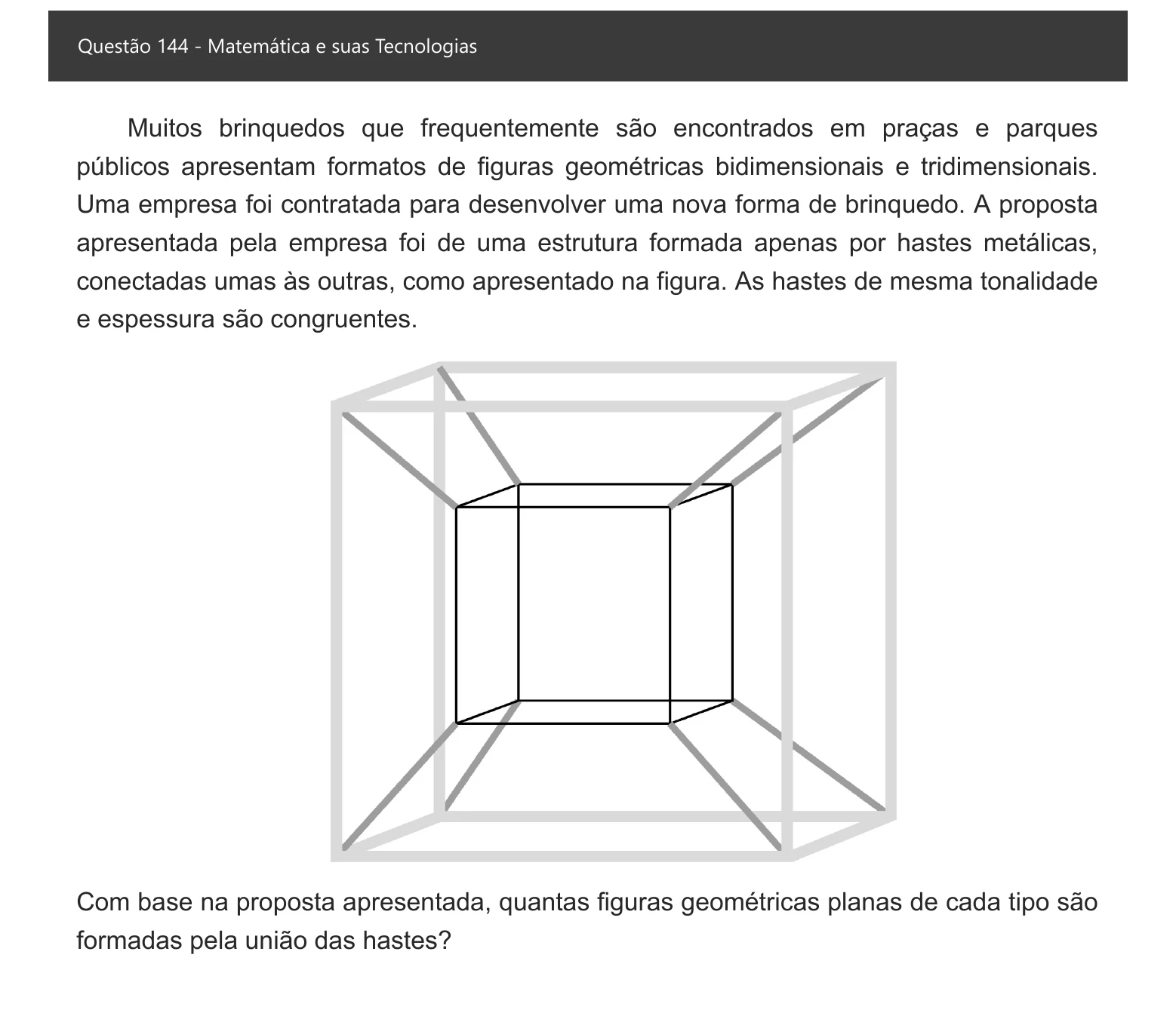 Enunciado visual completo da questão 144 do ENEM 2021 - 2º Dia – Caderno 5 – Amarelo – Aplicação digital, página 62.