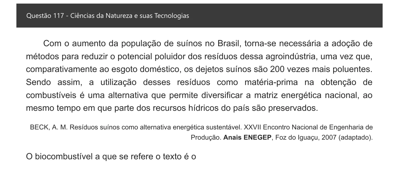 Enunciado visual completo da questão 117 do ENEM 2021 - 2º Dia – Caderno 7 – Azul – Aplicação digital, página 34.