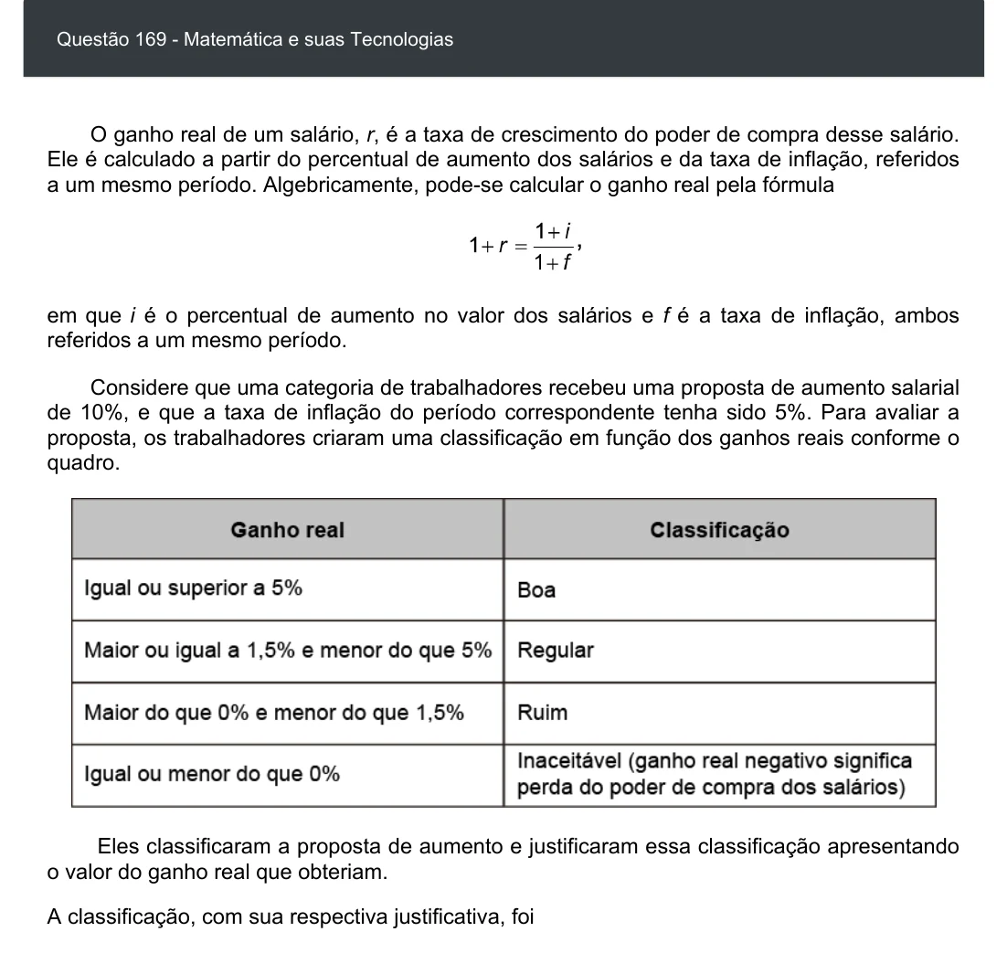 Enunciado visual completo da questão 169 do ENEM 2020 - 2º Dia - Caderno 6 – Cinza – Aplicação digital, página 85.
