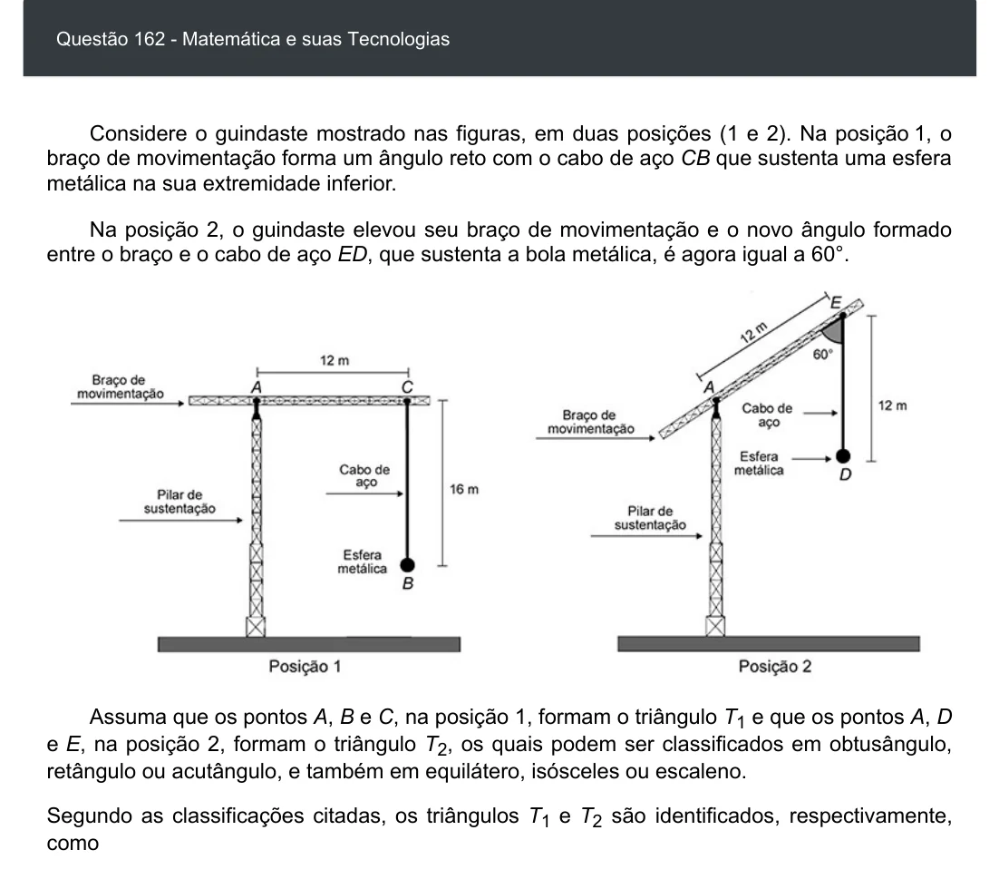 Enunciado visual completo da questão 162 do ENEM 2020 - 2º Dia - Caderno 6 – Cinza – Aplicação digital, página 78.