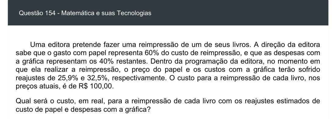 Enunciado visual completo da questão 154 do ENEM 2020 - 2º Dia - Caderno 5 – Amarelo – Aplicação digital, página 69.