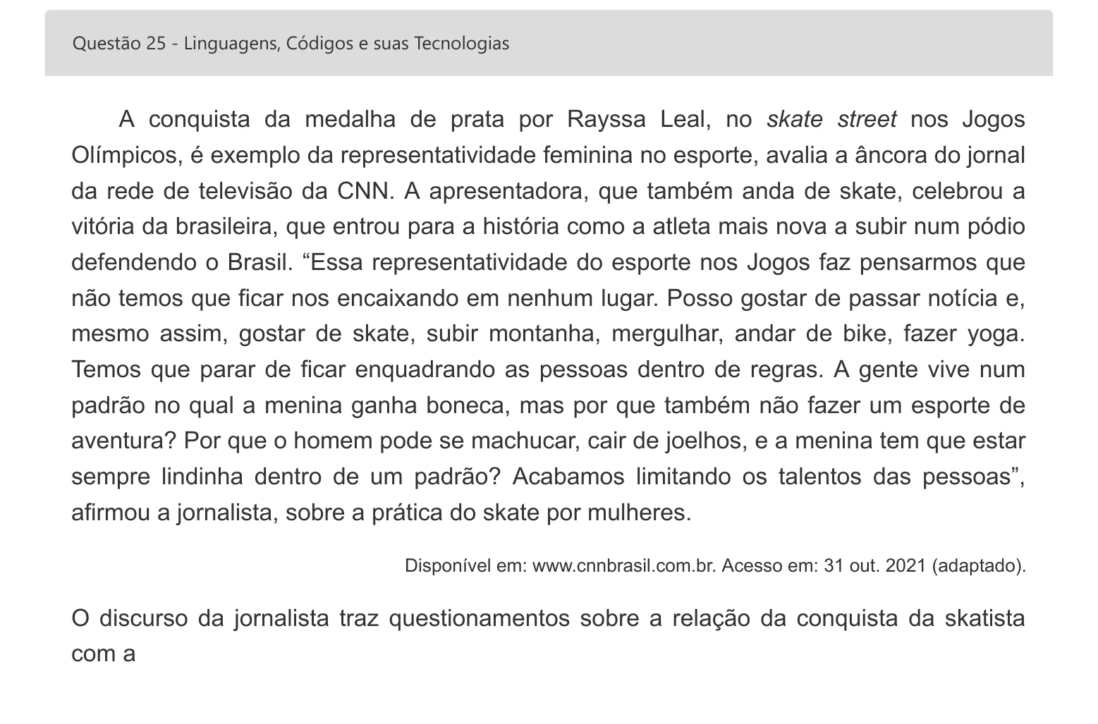Enunciado visual completo da questão 25 do ENEM 2022 - 1º Dia – Caderno 1 – Azul – Espanhol – Aplicação digital, página 34.