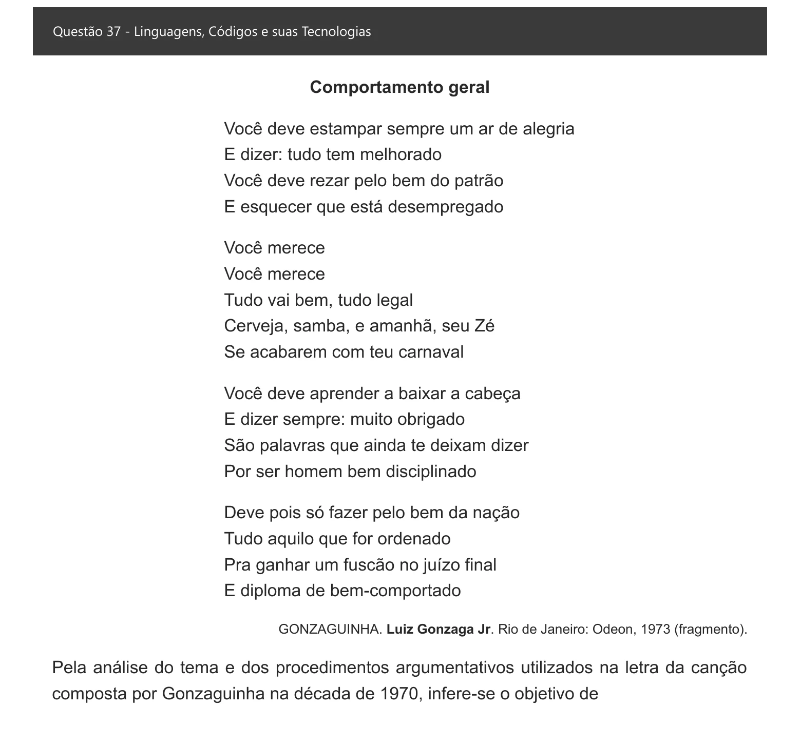 Enunciado visual completo da questão 37 do ENEM 2021 - 1º Dia – Caderno 1 – Azul – Espanhol – Aplicação digital, página 42.