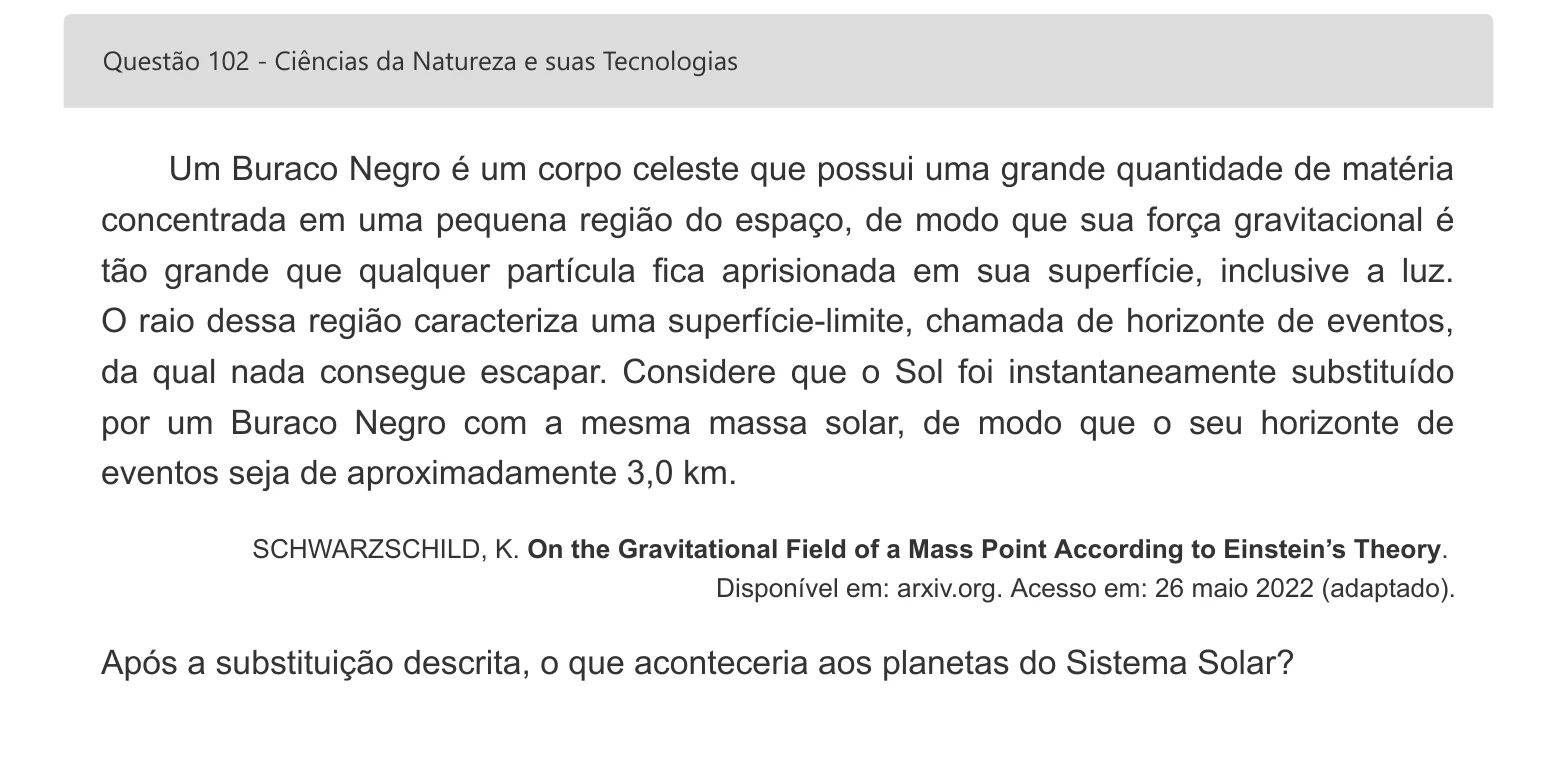 Enunciado visual completo da questão 102 do ENEM 2022 - 2º Dia – Caderno 6 – Cinza – Aplicação digital, página 18.