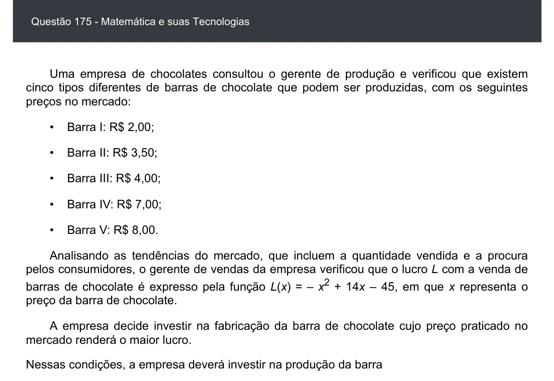 Enunciado visual completo da questão 175 do ENEM 2020 - 2º Dia - Caderno 8 – Rosa – Aplicação digital, página 91.
