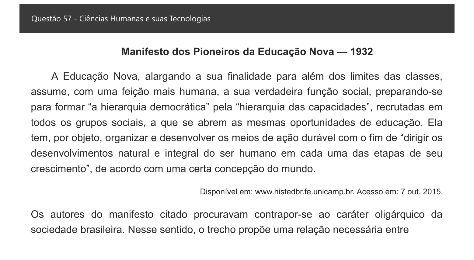Enunciado visual completo da questão 57 do ENEM 2021 - 1º Dia – Caderno 4 – Rosa – Inglês – Aplicação digital, página 65.