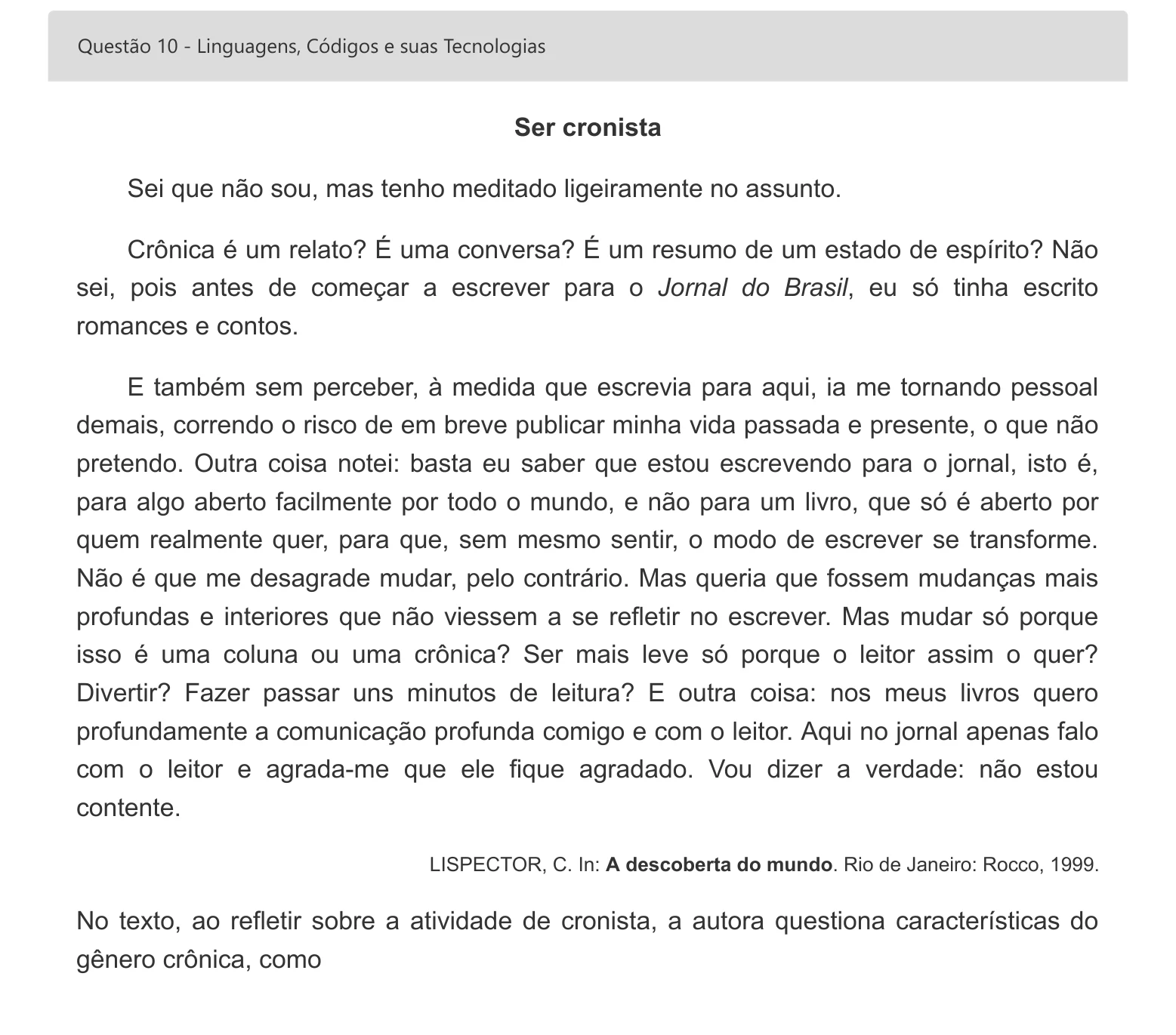 Enunciado visual completo da questão 10 do ENEM 2022 - 1º Dia – Caderno 3 – Branco – Inglês – Aplicação digital, página 17.