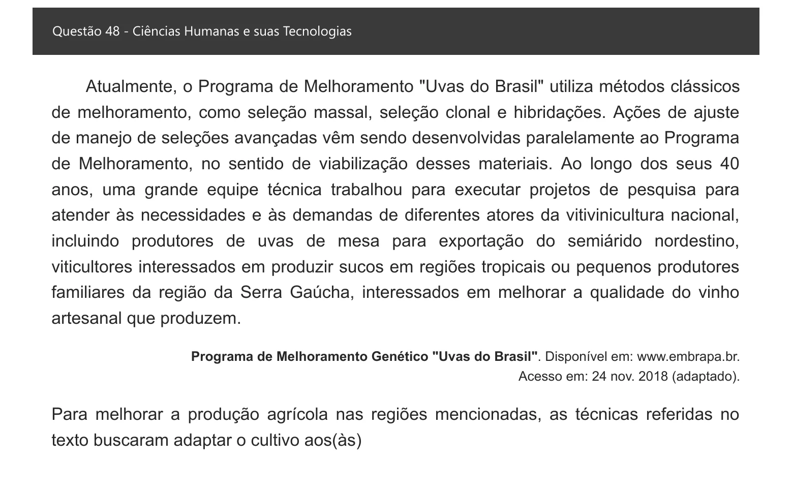Enunciado visual completo da questão 48 do ENEM 2021 - 1º Dia – Caderno 1 – Azul – Espanhol – Aplicação digital, página 56.