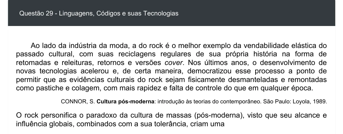 Enunciado visual completo da questão 29 do ENEM 2020 - 1º Dia - Caderno 3 – Branco – Inglês – Aplicação digital, página 34.