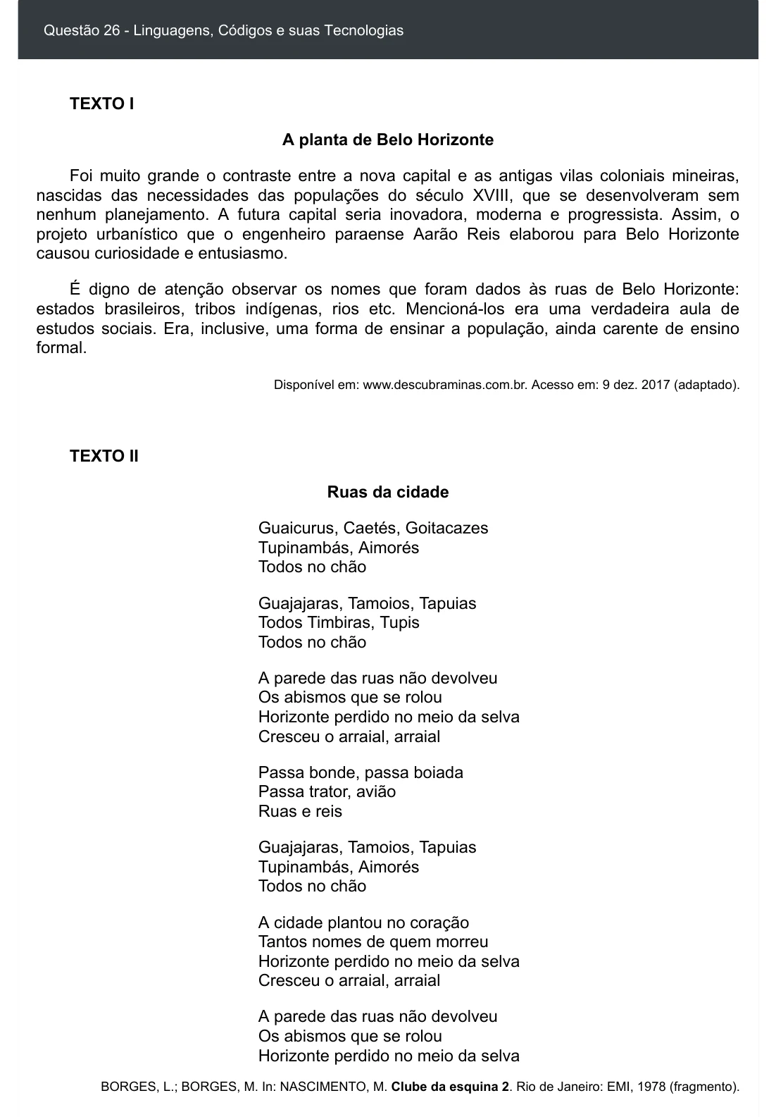 Enunciado visual completo da questão 26 do ENEM 2020 - 1º Dia - Caderno 3 – Branco – Inglês – Aplicação digital, página 30.