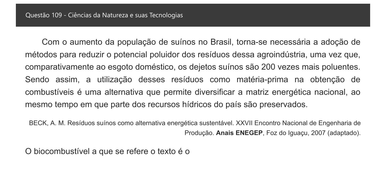 Enunciado visual completo da questão 109 do ENEM 2021 - 2º Dia – Caderno 5 – Amarelo – Aplicação digital, página 25.